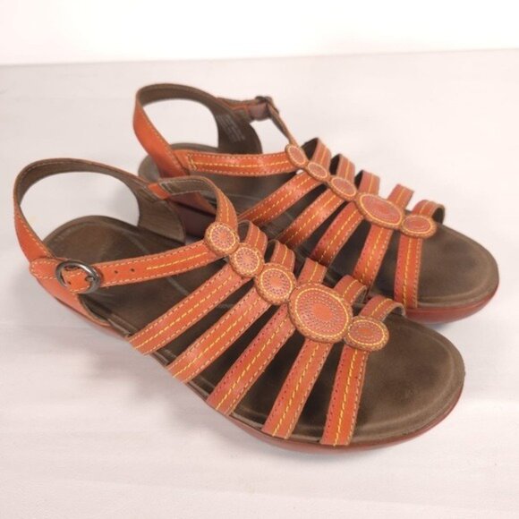 Dansko LEATHER Sandals Women Strappy Drea Tangerine Slingback Wedge EU 40 US 9.5 - Picture 7 of 13